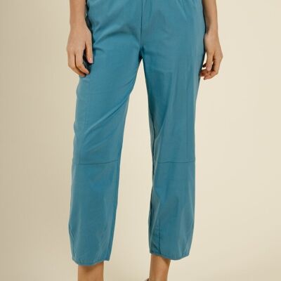 Indigo cotton pants with elasticated high waist
