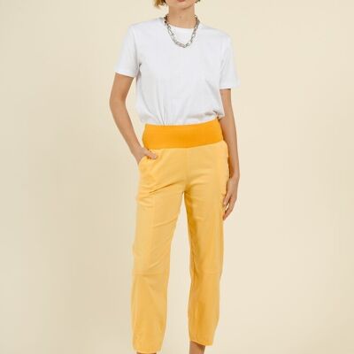Yellow cotton pants with elasticated high waist