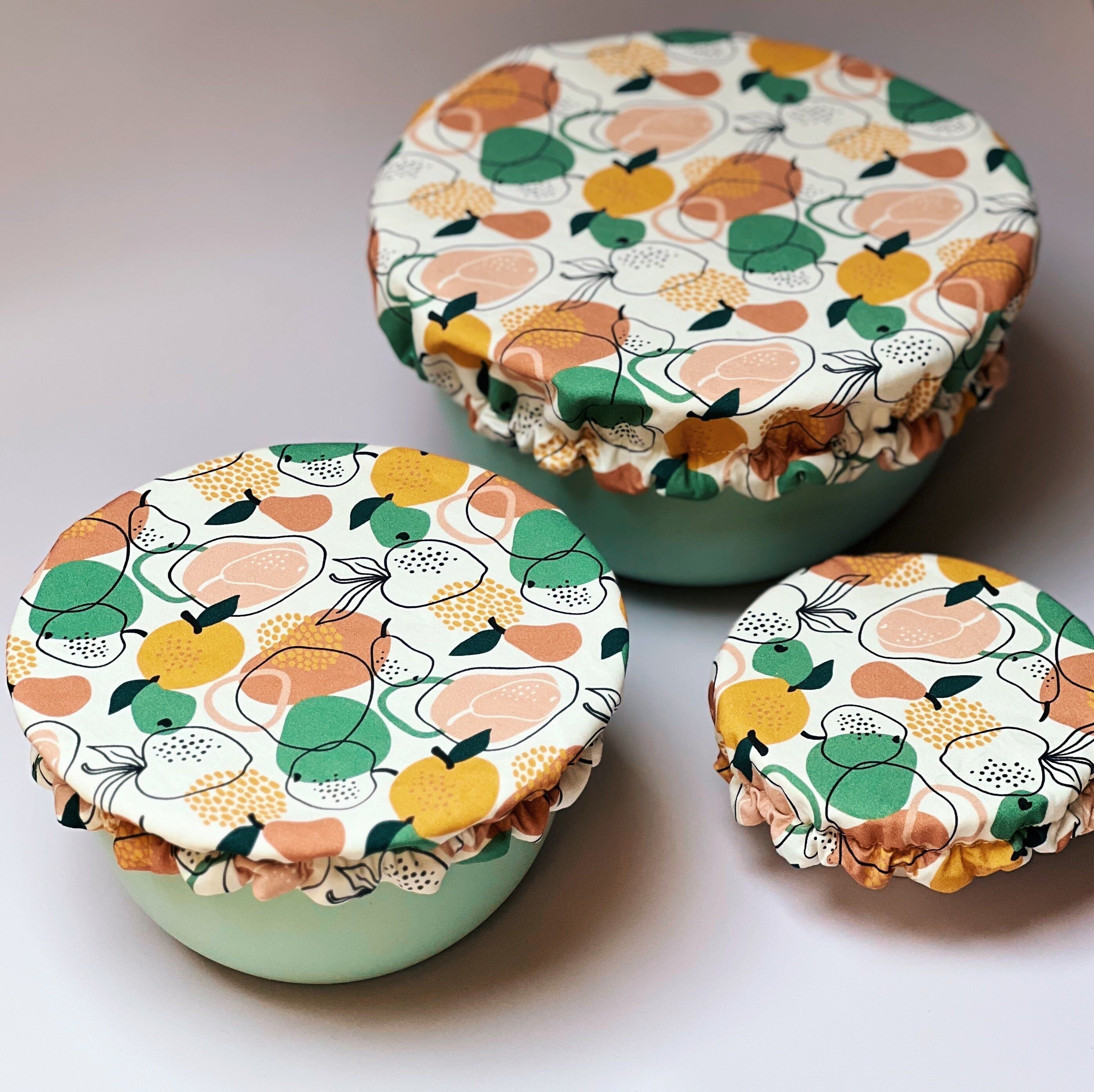 Set of 3 GOTS Cotton Dish Covers | FRUITS