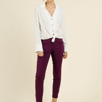 Pantalon Bordeaux coupe Mi-Haute Coupe Slim en Gabardine