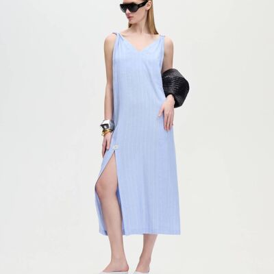 Robe en lin mélangé à rayures (3518) ; 19 % lin 81 % viscose