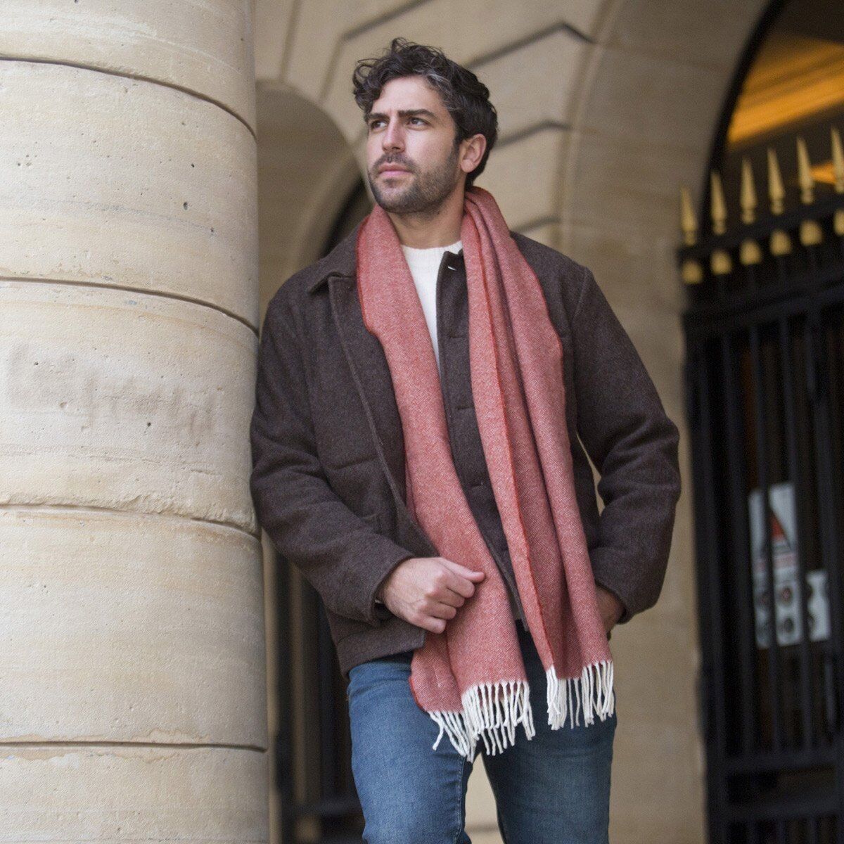 Merino Wool Herringbone Scarf - Sky Blue