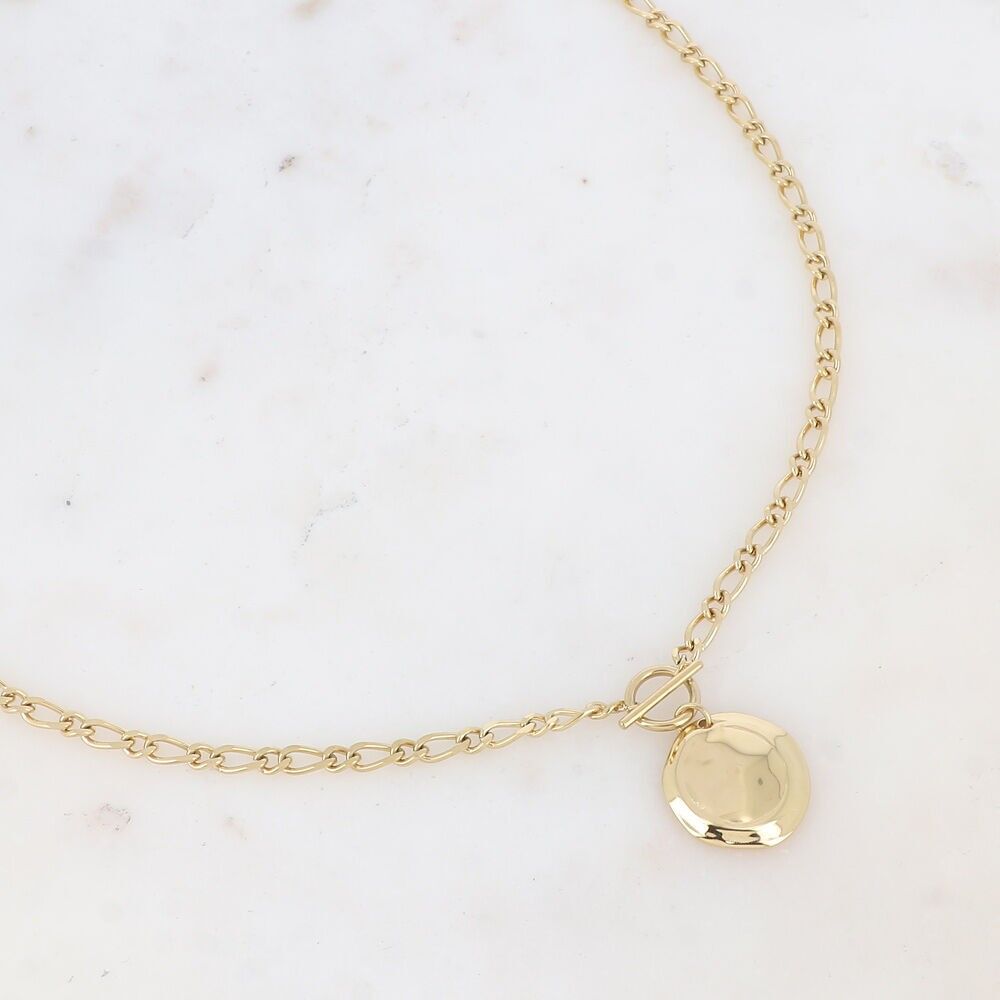 Necklace - round coin, T-shaped pendant