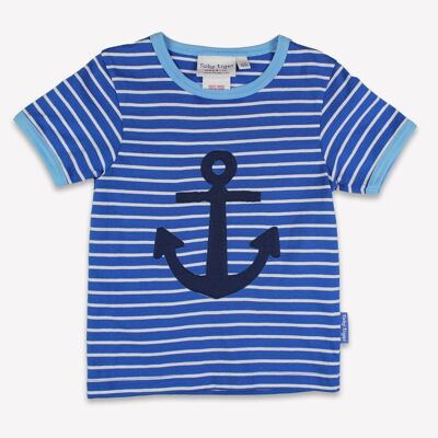 T-shirt a maniche corte per bambini in cotone biologico con ancora blu e applicazione