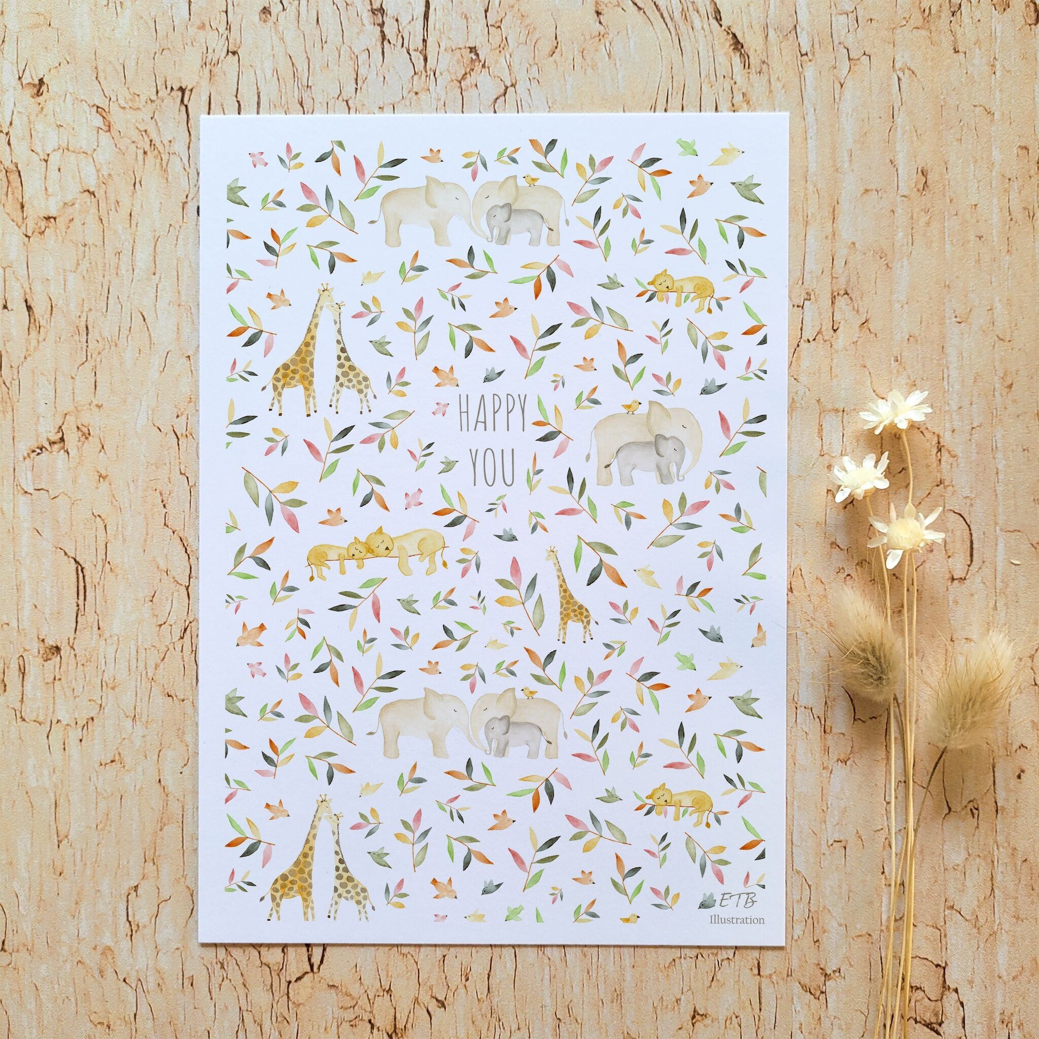Biglietti di auguri · "Nella savana" · Felice te