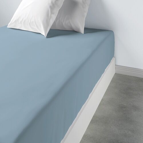 Drap Housse 180x200cm Bonnet:35cm 100%coton 115g 57fils Bleu Polaire