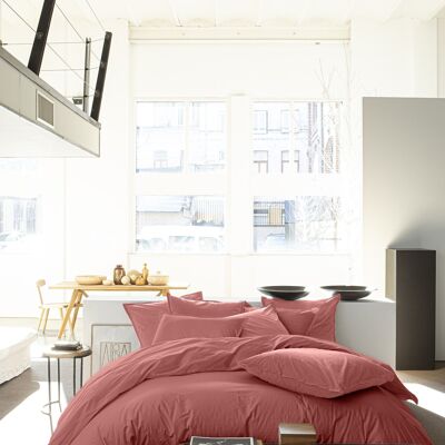 Duvet Cover 240x220 100% Washed Cotton Percale 80 Thread Count - 40cm Bottle Finish - Old Pink