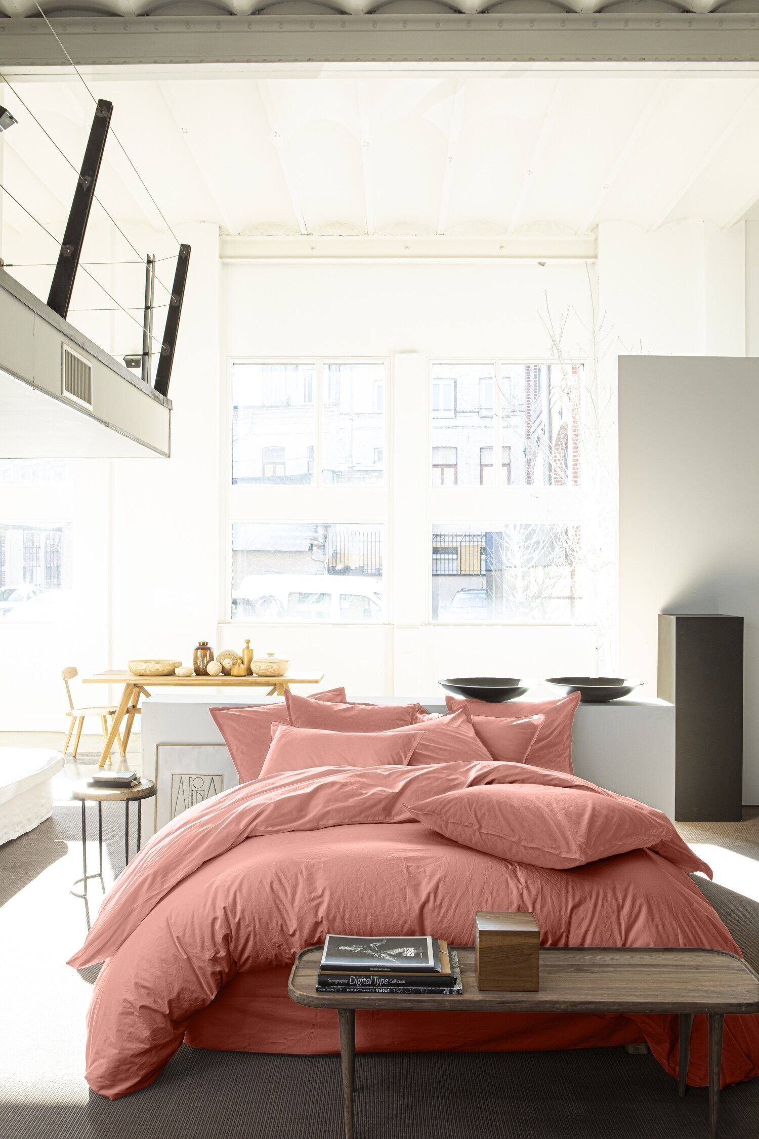 Copripiumino 240x220 100% Percalle di Cotone Lavato Rosa Cipria