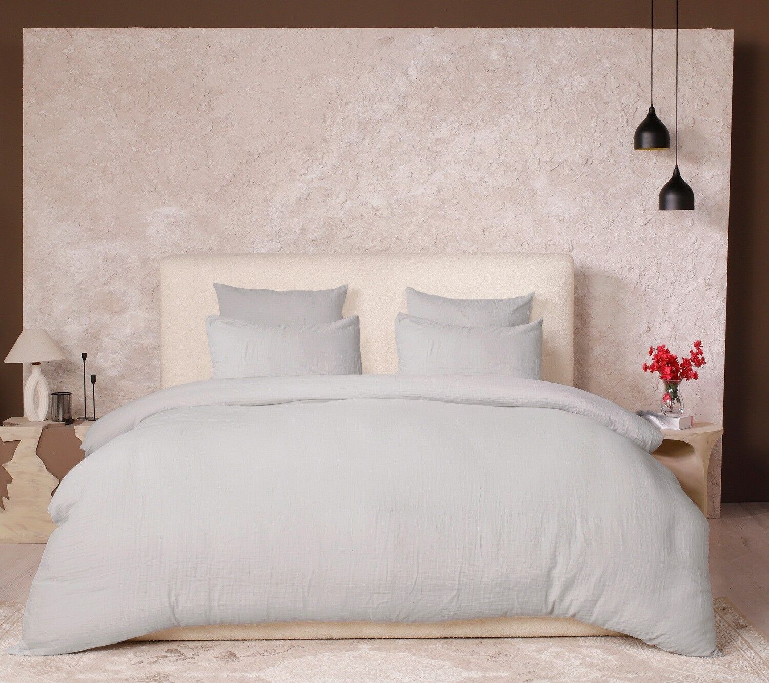 Copripiumino 240x220cm 100% cotone lavato garza grigio ghiacciaio