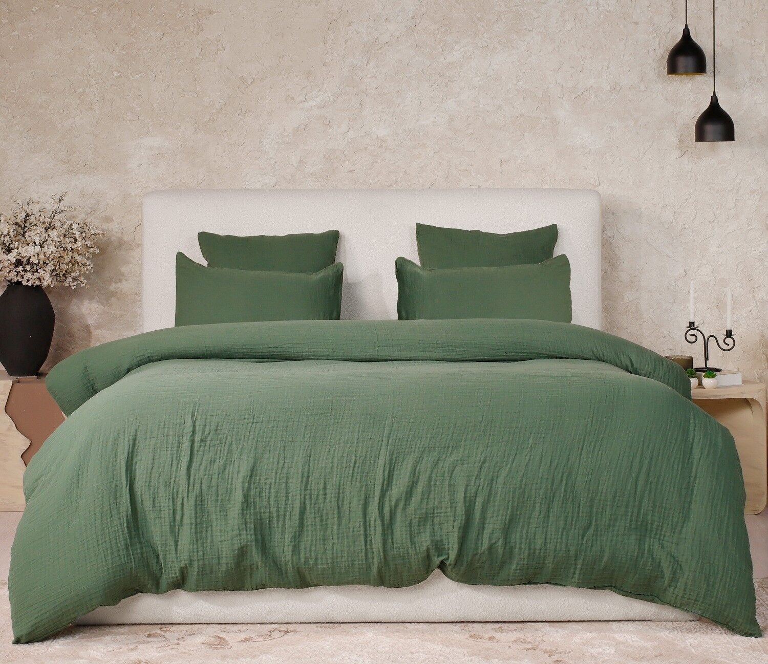 Copripiumino 240x220cm 100% cotone lavato Garza Verde Cedro