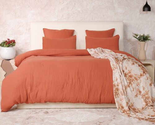 Housse De Couette 240x220cm 100% Gaze De Coton Lavé Safran Minéral