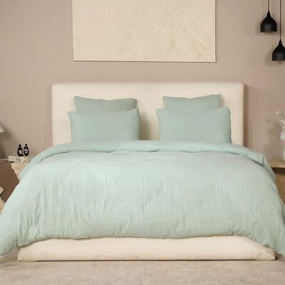 Copripiumino 260x240cm 100% cotone lavato garza verde satinato