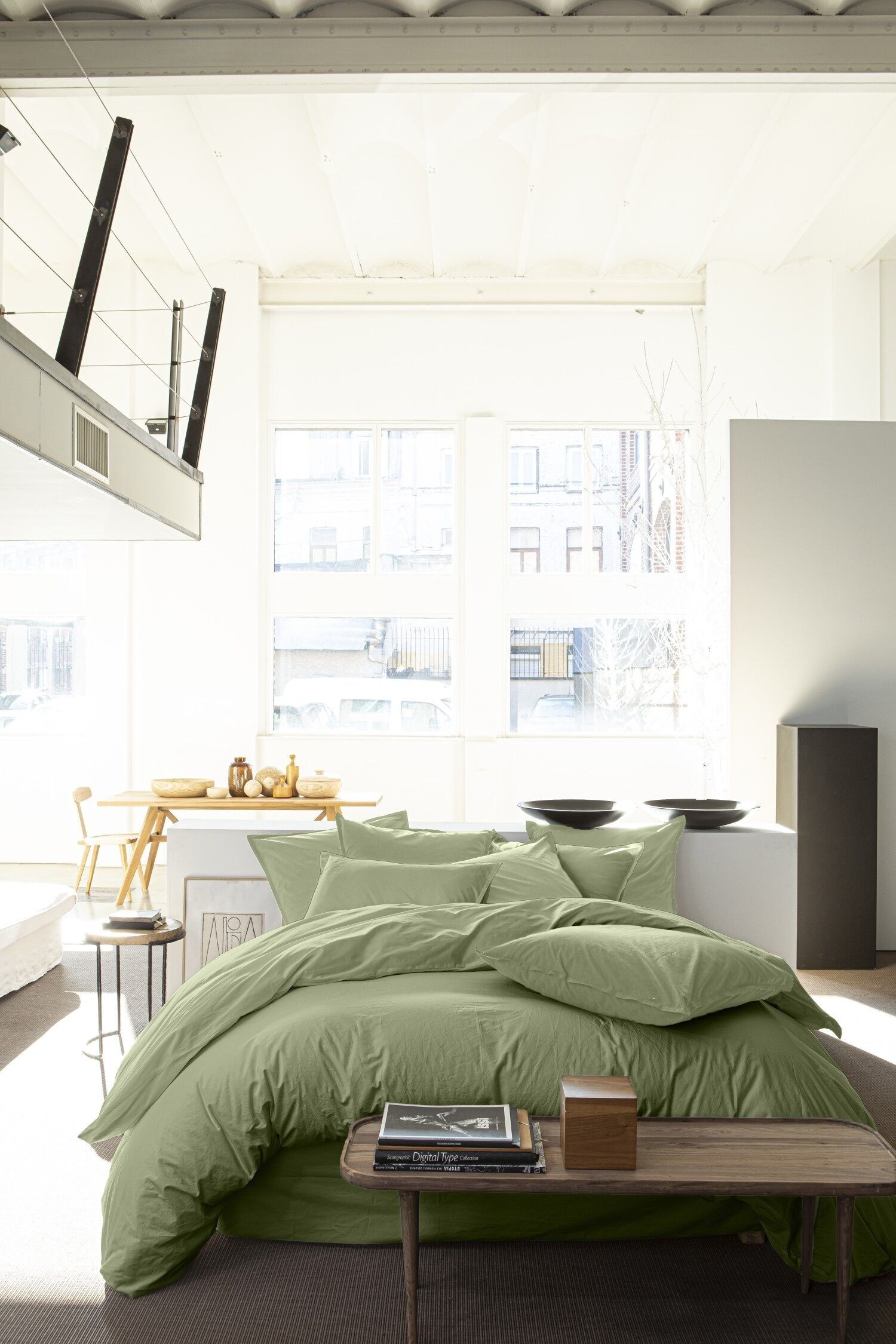 Housse De Couette 240x220 100% Percale De Coton Lavé Vert D'eau