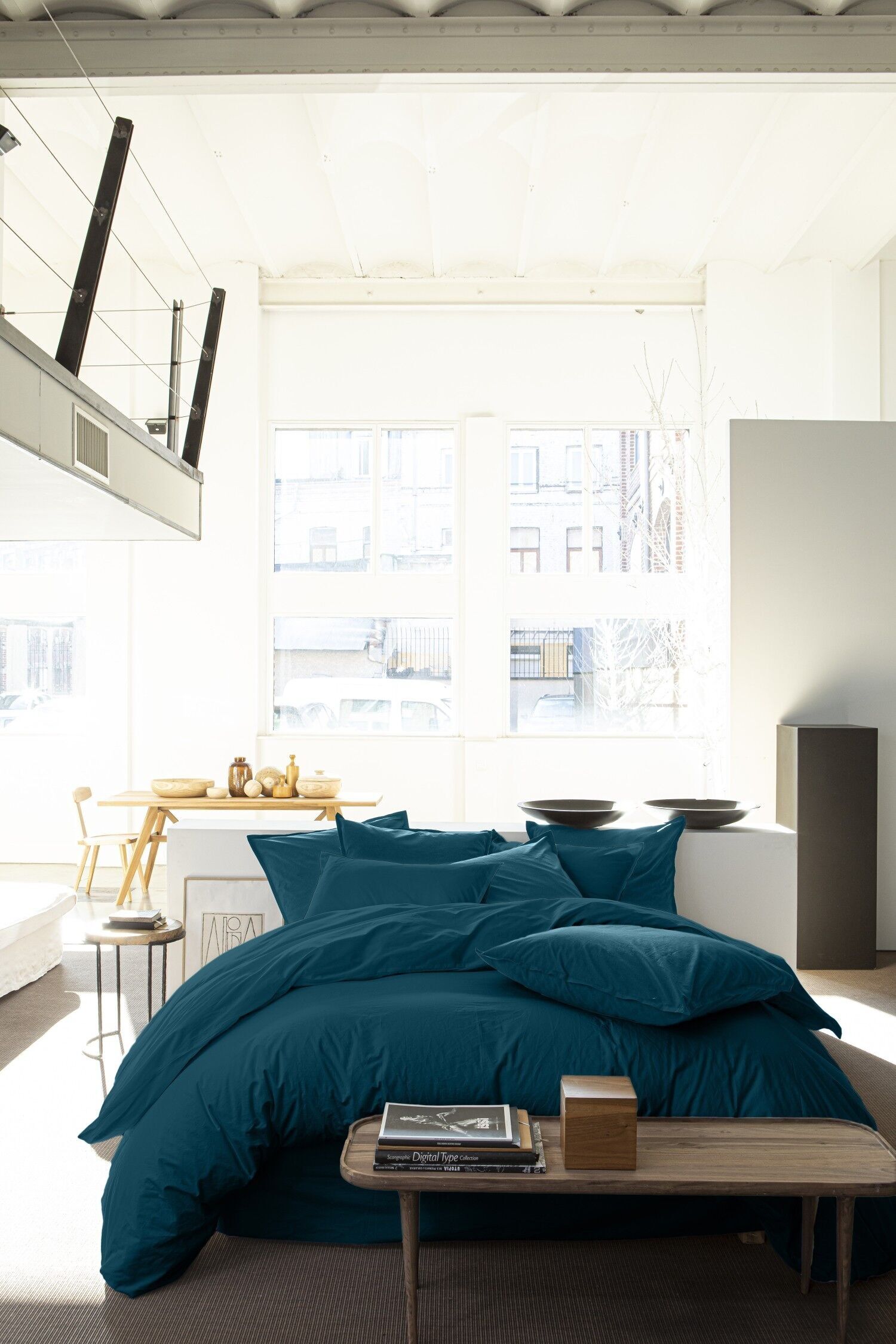 Copripiumino 240x220 100% Cotone Percalle Lavato Imperial Blue