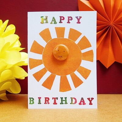 Carte de vœux avec badge « Anniversaire Soleil »