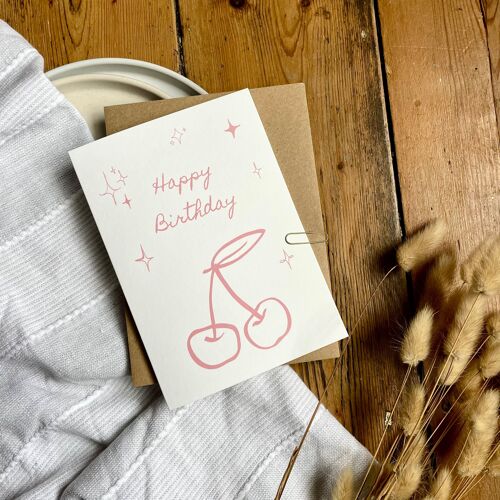 Cherry Birthday Card with Brown Kraft Envelope (5x7 inches) B86