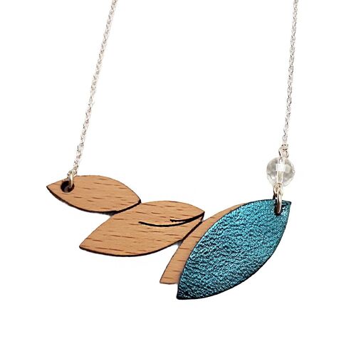 Collier plume bleu petrole