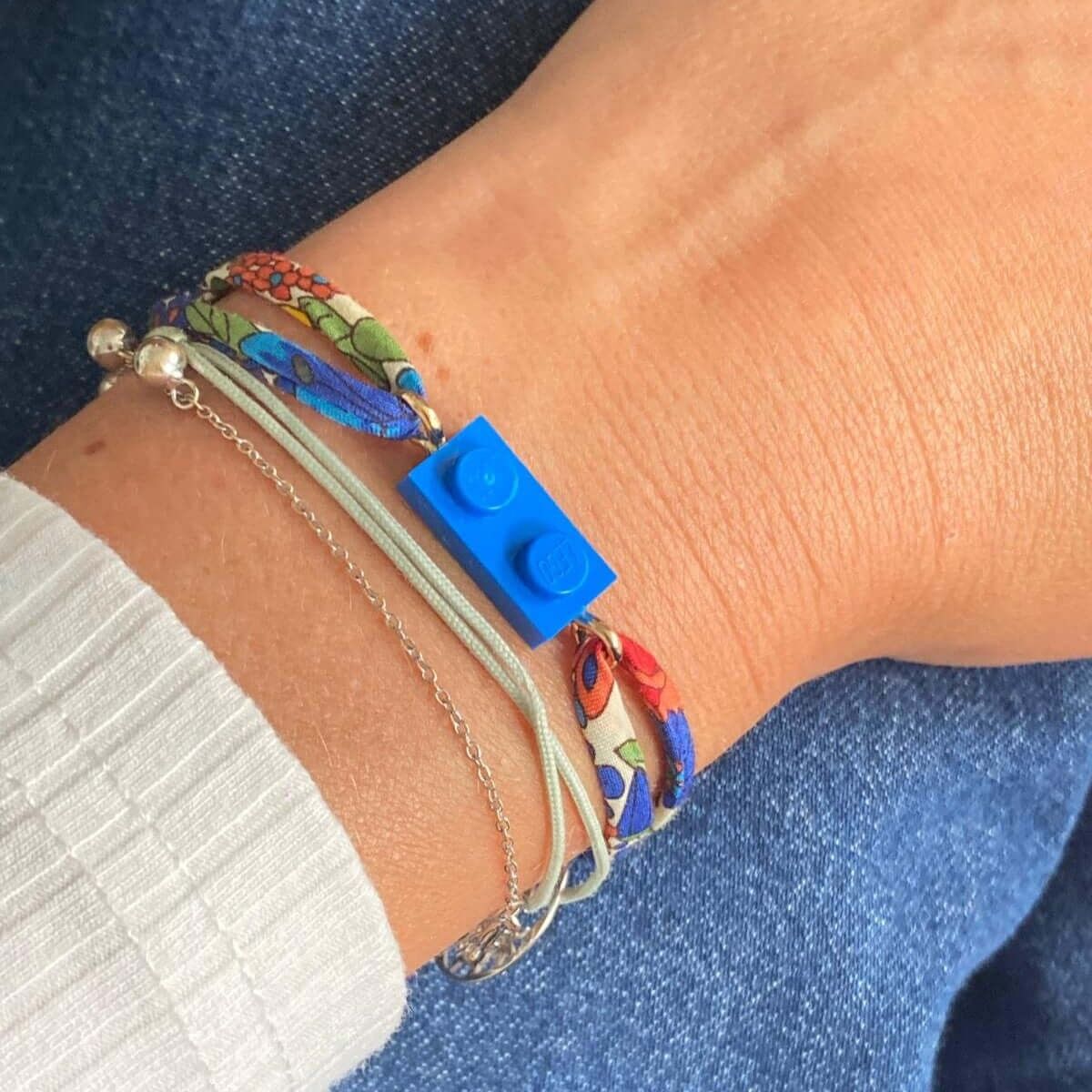 Liberty Margaret Annie cord bracelets with Lego® brick