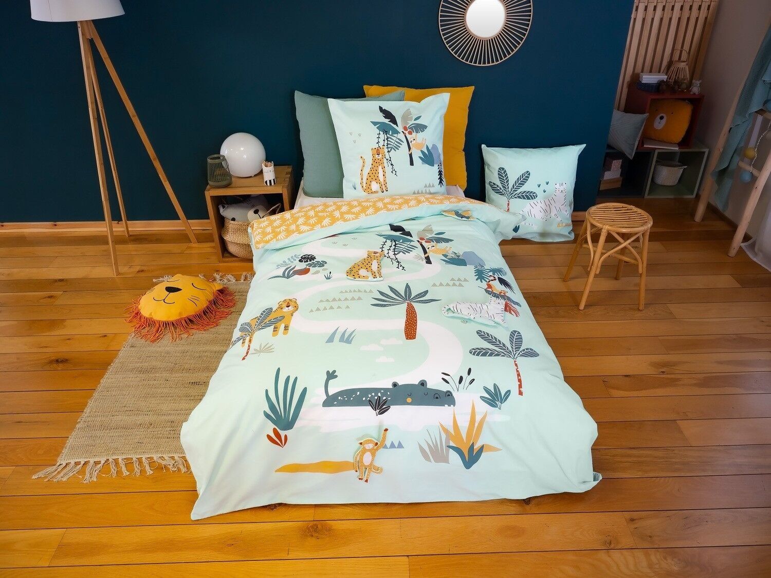 Set copripiumino 2 pezzi 140x200cm Better Cotton Bci Made In Green Jugle Mania