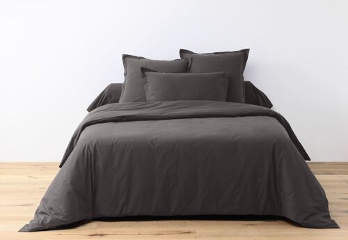 Parure Housse De Couette 3pcs 260x240cm 100% Coton 57fils Gris FoncÉ