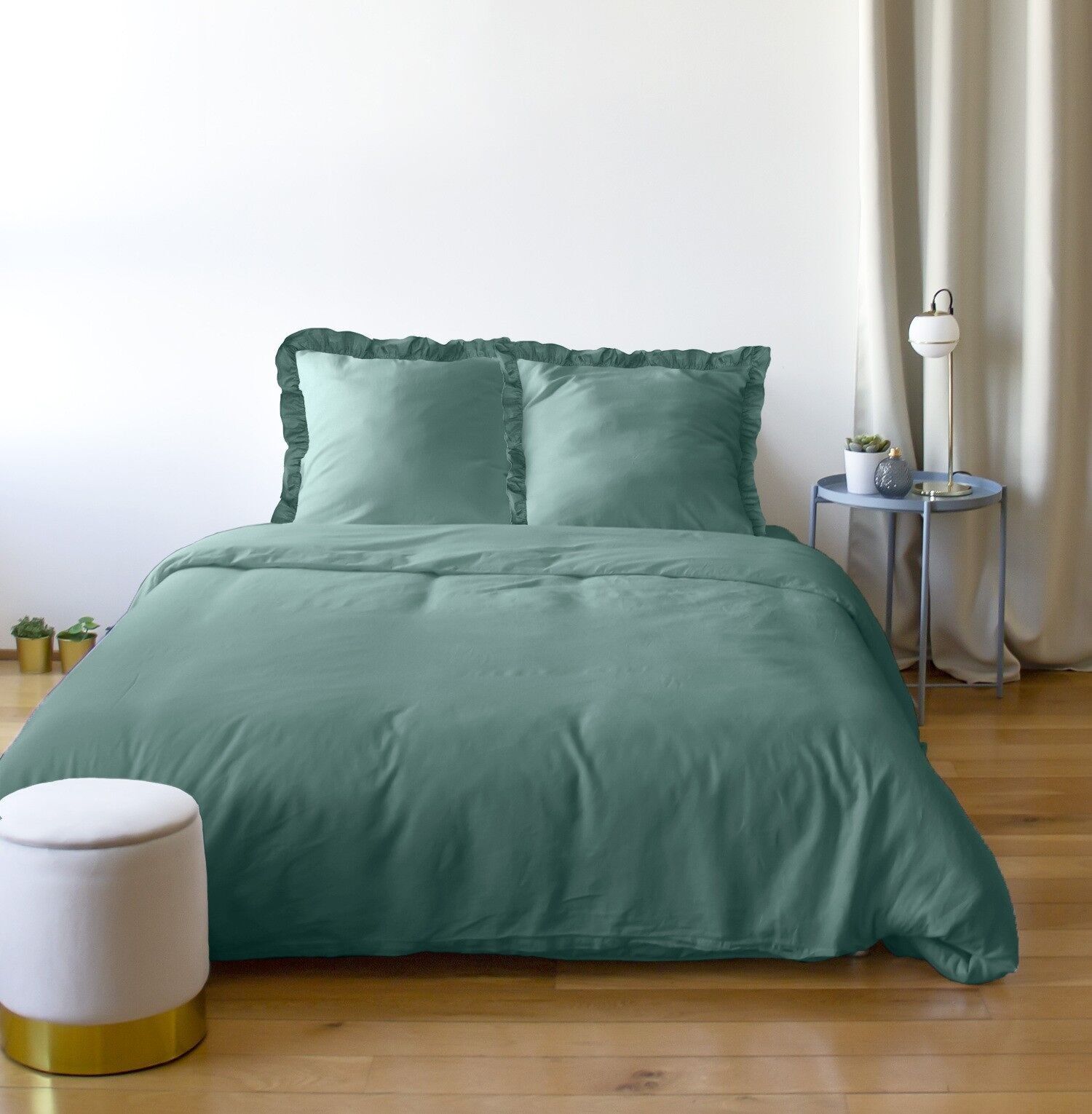 Parure De Couette 3pcs 240x220cm Microfibre Falbala Verte