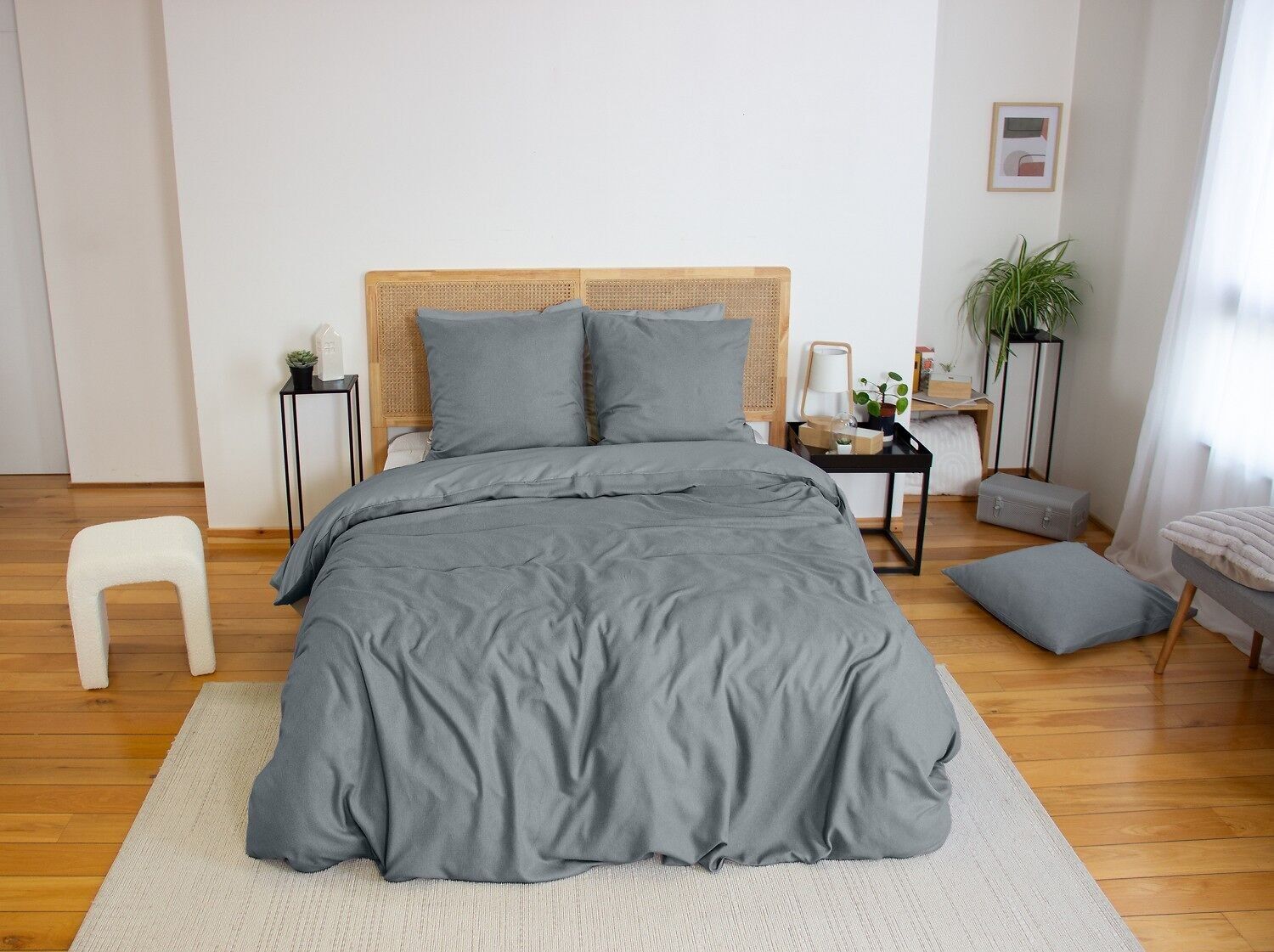 Set copripiumino 3 pezzi 240x220 100% microfibra effetto flanella - Ardesia