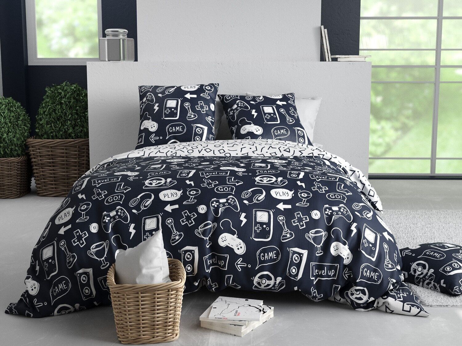 Geek set copripiumino 3 pezzi 240x220cm 100% cotone 57 fili