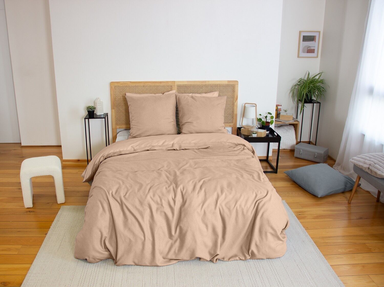 Completo copripiumino 3 pezzi 240x220 100% microfibra effetto flanella - Grege