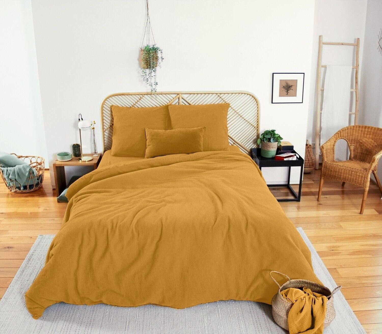 3-piece duvet cover set 260x240 100% cotton gauze 57 threads - Honey