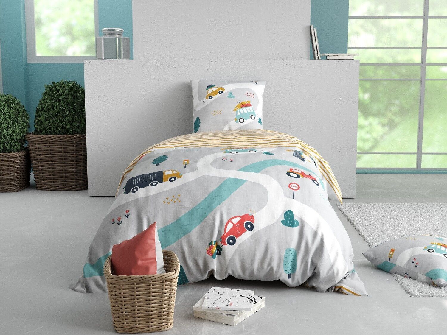 Completo copripiumino 2 pezzi 140x200 100% cotone 57 fili - Roadies