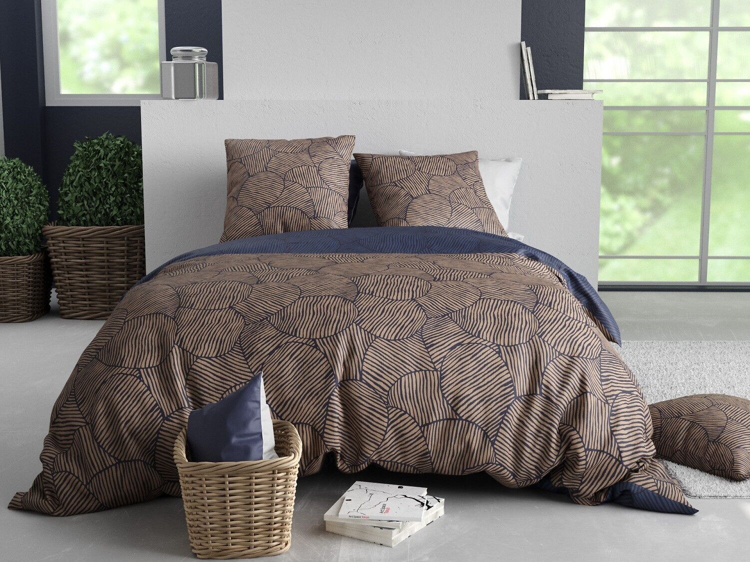 Set copripiumino 3 pezzi 260x240cm 100% cotone 57 fili Ninon