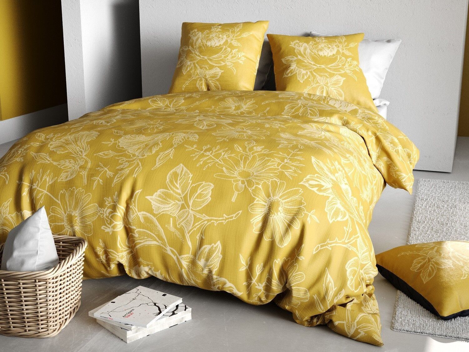 COMPLETO PIUMINO 3 PZ 260X240CM 100% COTONE ORGANICO 57 FILI/CM2-VICTORIA OCRE