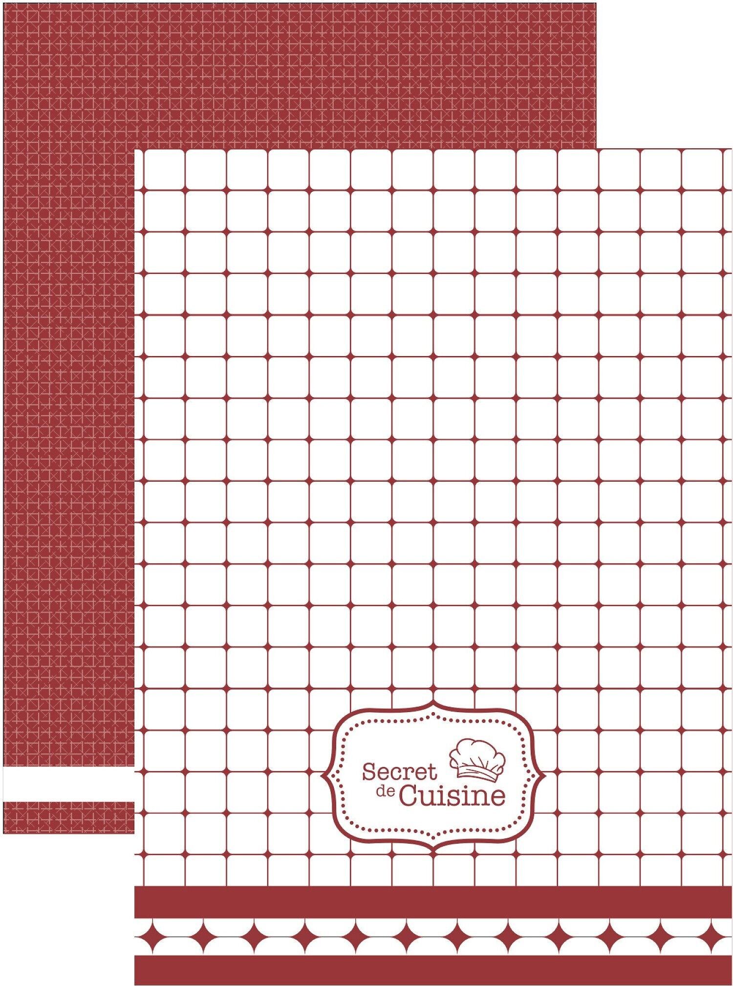 1 Torchon ImprimÉ + 1 Torchon Nid D'abeille Uni "secret De Cuisine" Rouge