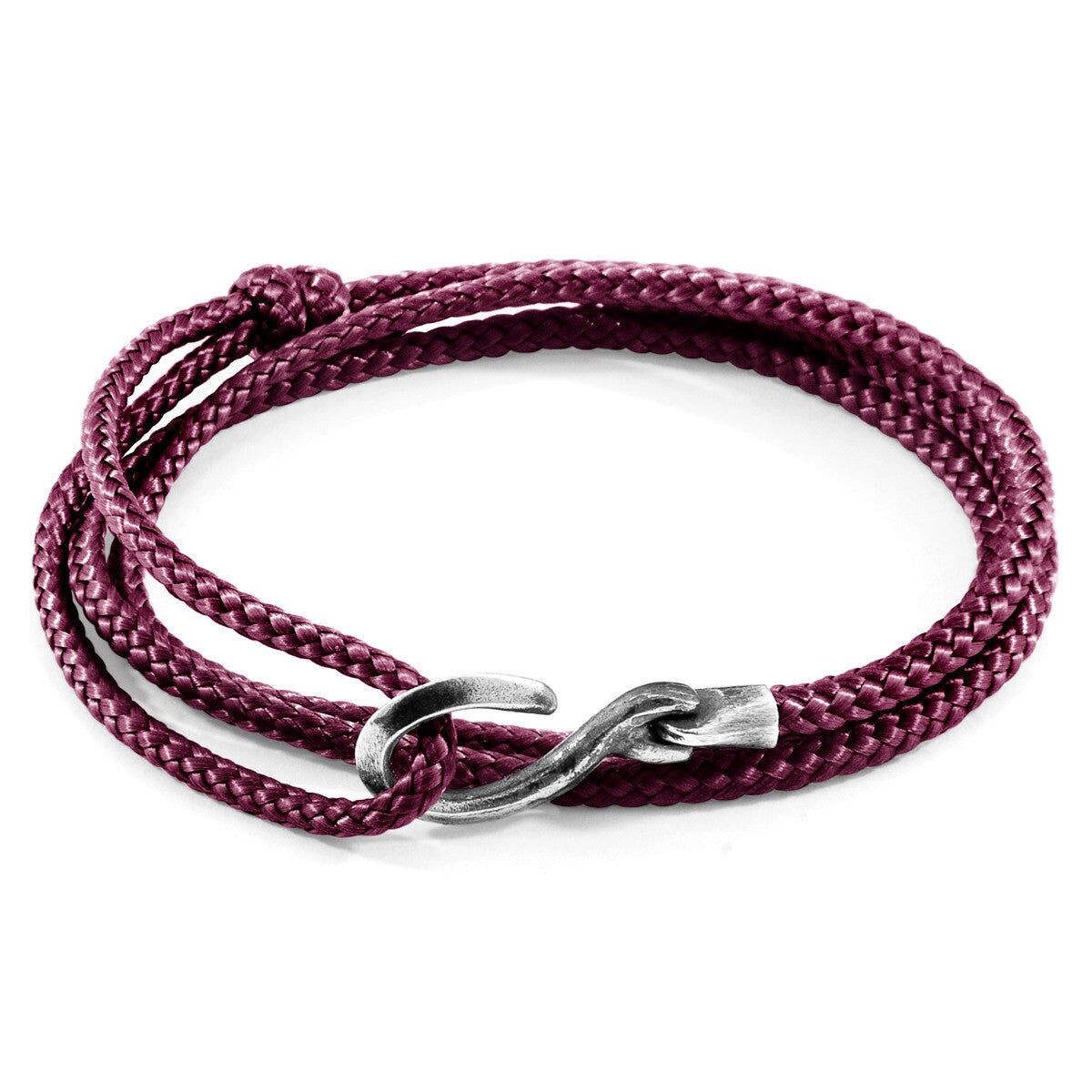 Bracelet Heysham en argent et corde violet aubergine