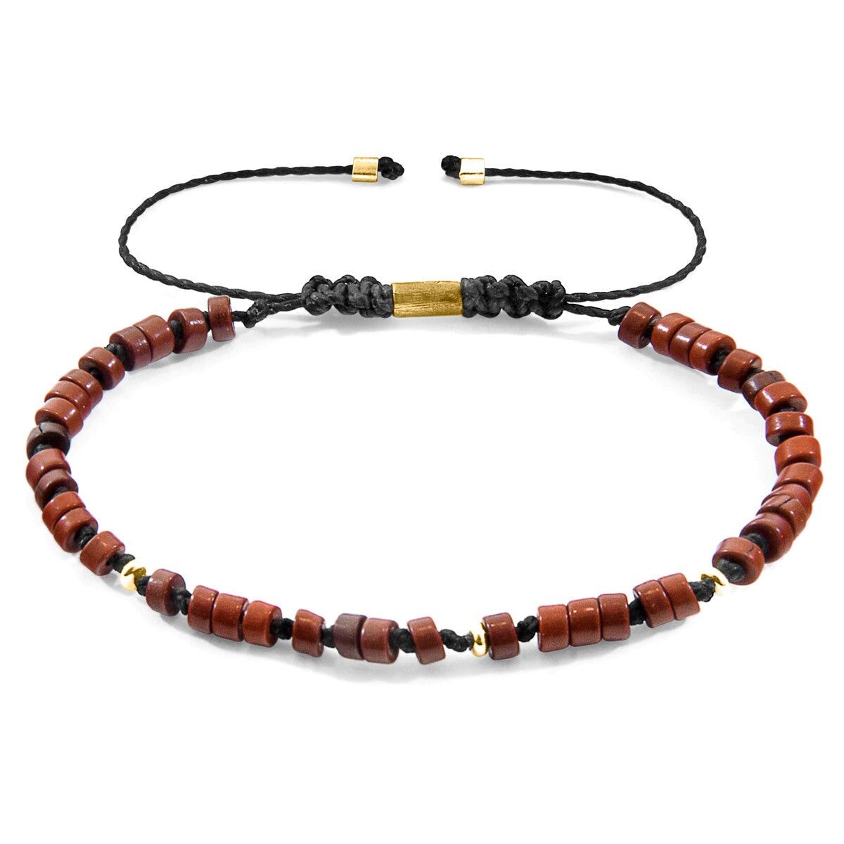 Bracciale in macramè SKINNY Percy in oro giallo 9 carati e pietra turchese marrone