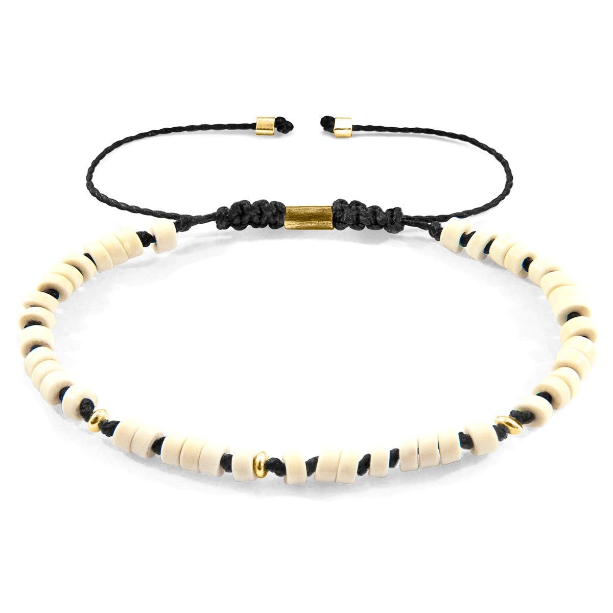 Braccialetto in macramè SKINNY Percy in oro giallo 9 carati e pietra turchese bianco