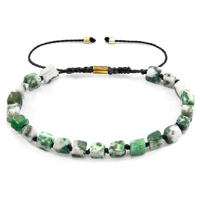 Pulsera fina Ralph de macramé con ágata verde natural y piedra en oro amarillo de 9 quilates