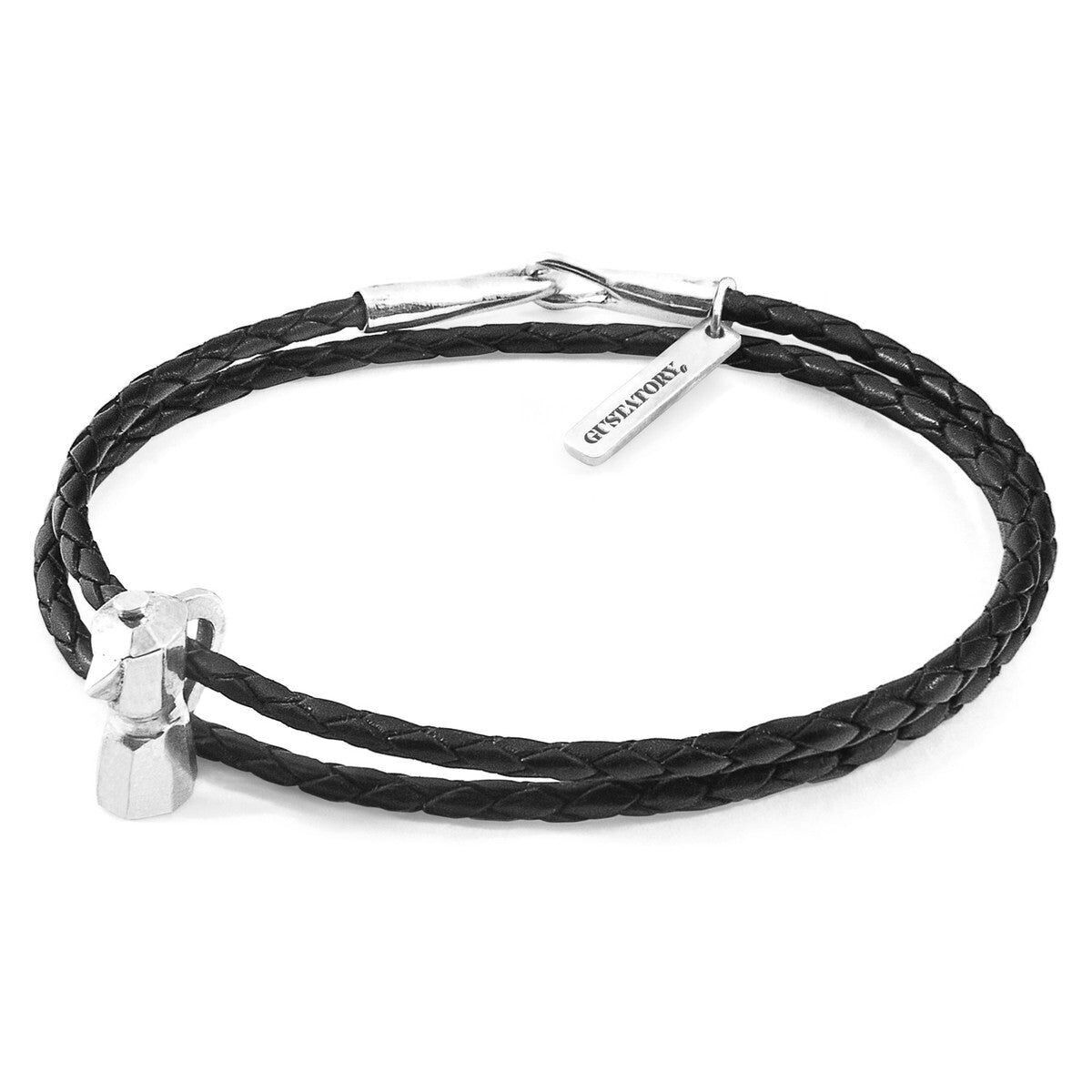 Bracciale in pelle intrecciata e argento GUSTATORY Coffee Moka Pot Midnight Black