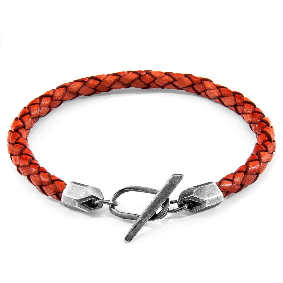 Bracciale in pelle intrecciata e argento Jura rosso ambra