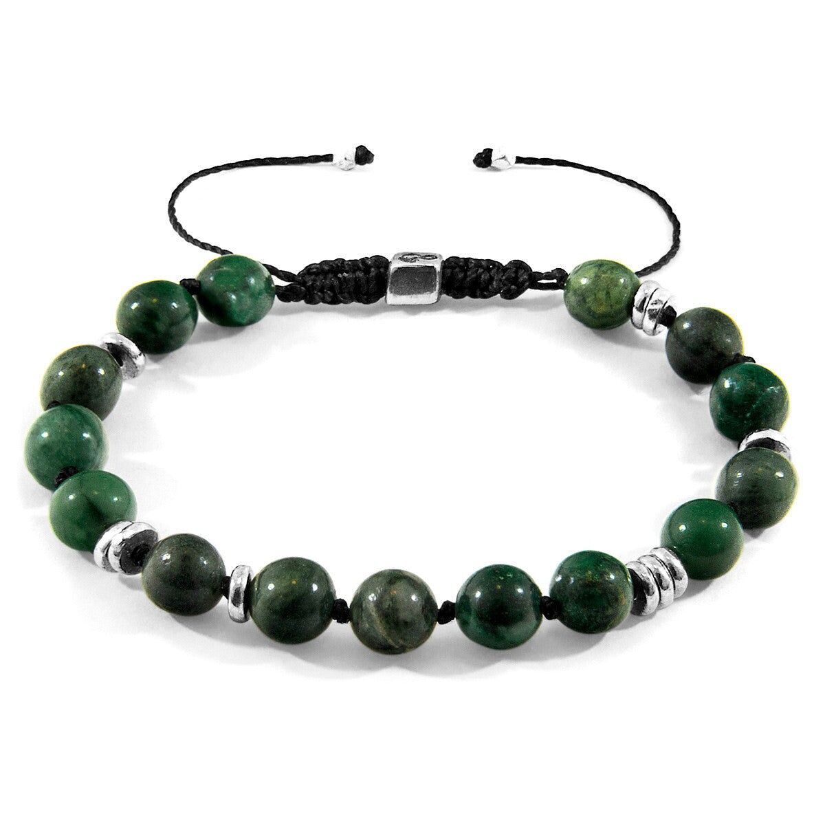 Bracelet en macramé de perles en argent et pierre d'Agaya en jade vert