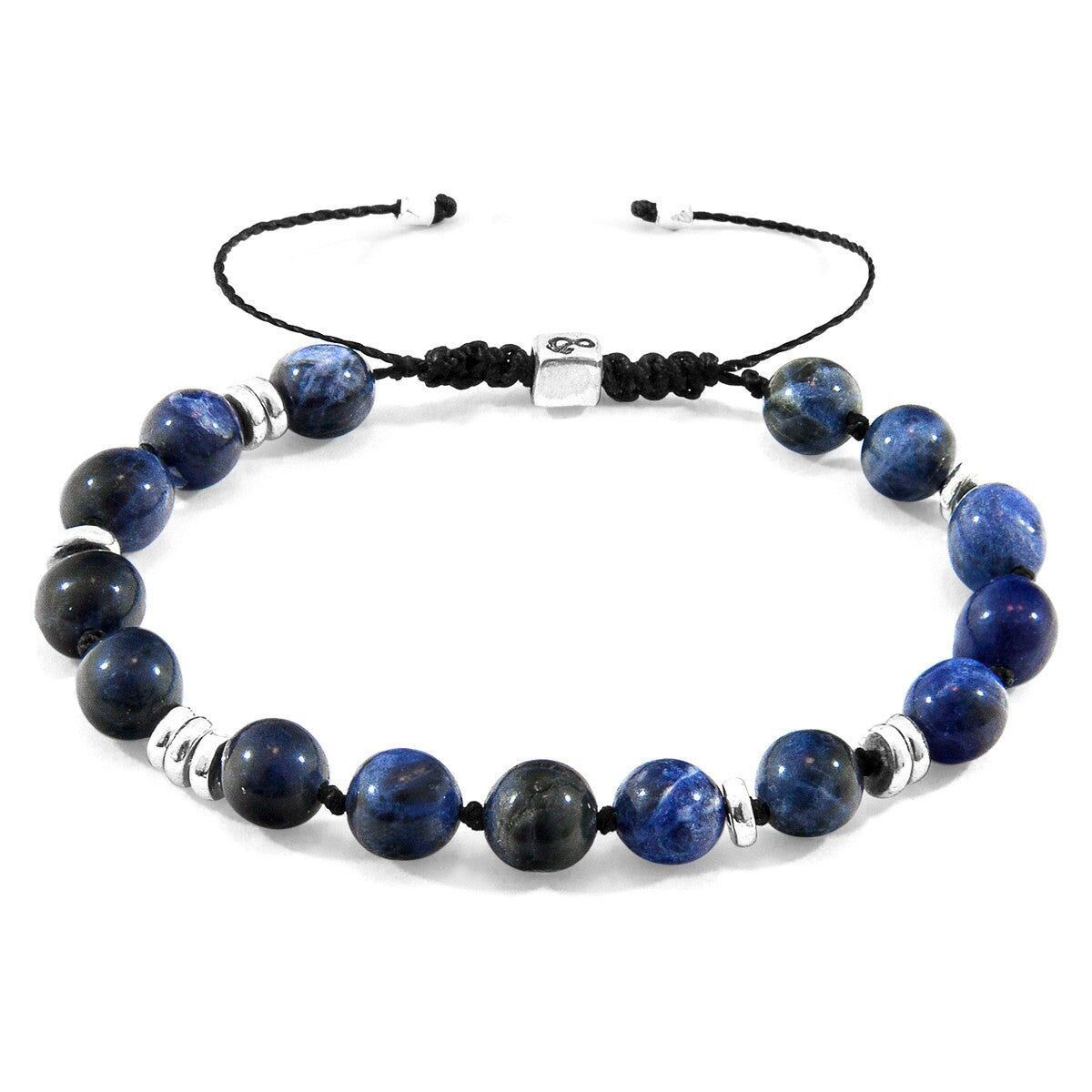 Bracciale in macramè con perline in argento e pietra Agaya in sodalite blu