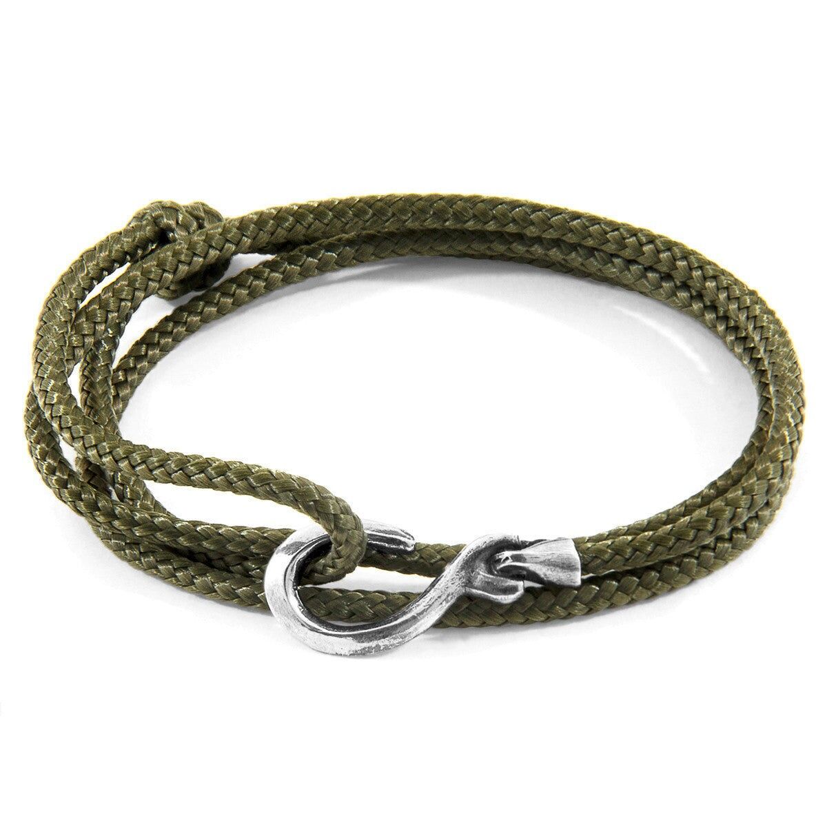 Bracelet Heysham en argent et corde vert kaki