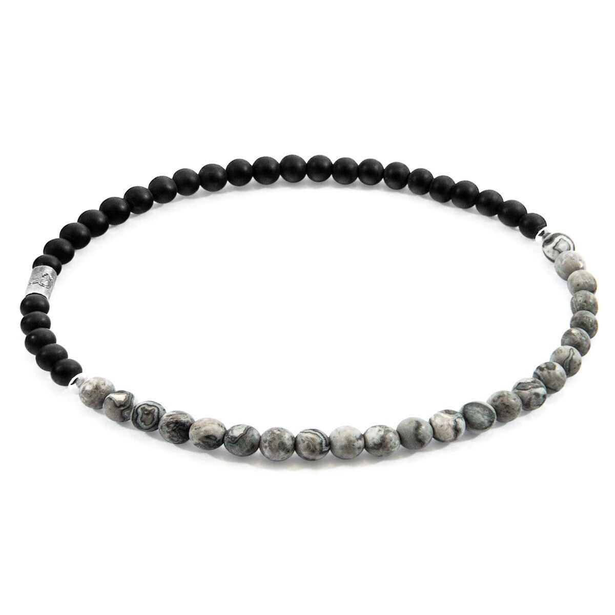 Bracciale Alexander SKINNY in argento e pietra con diaspro grigio e onice nero