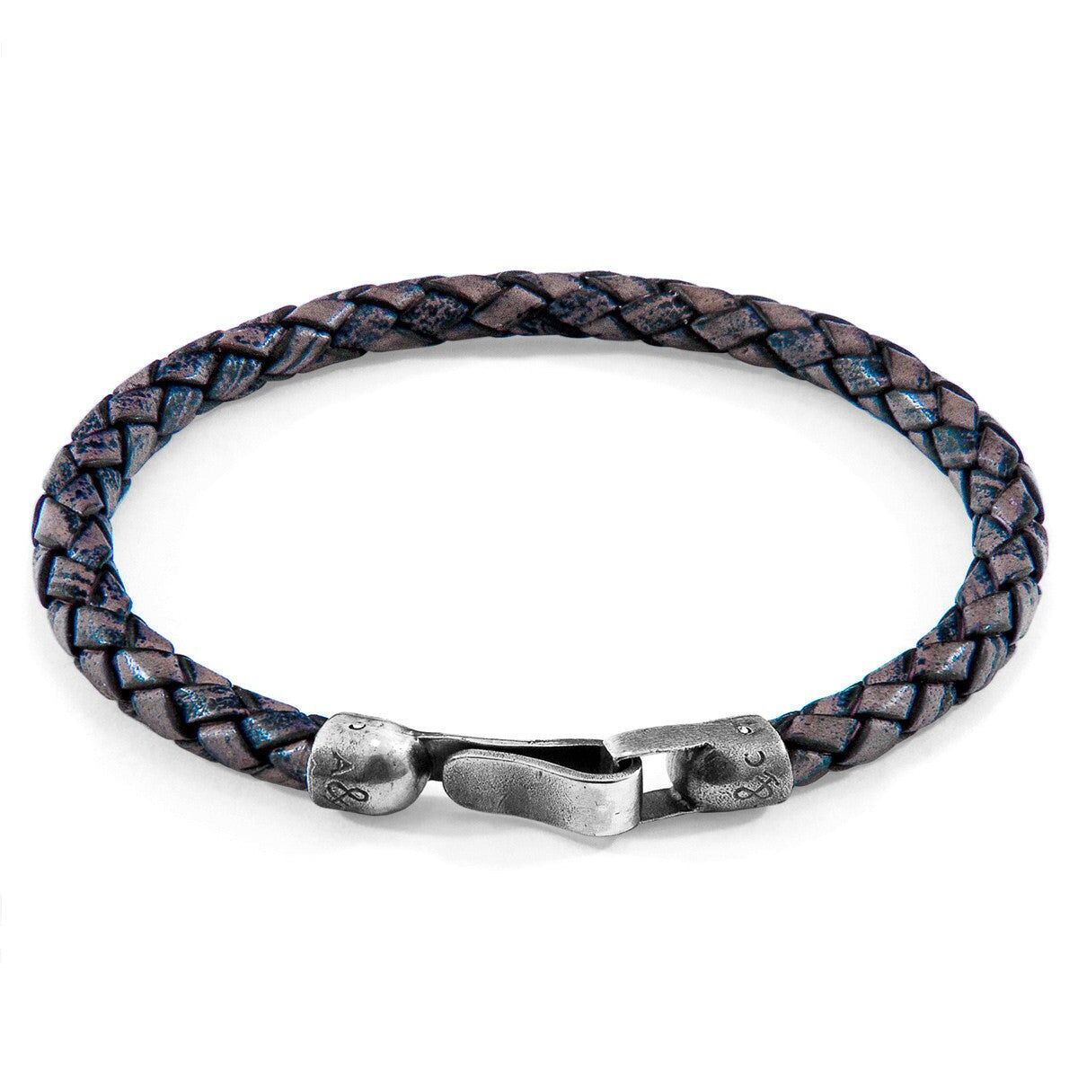 Bracciale in argento e pelle intrecciata Indigo Blue Skye