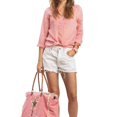 Camicetta rosa Esther, 2 tasche sul petto, cotone (S, M, L, XL)