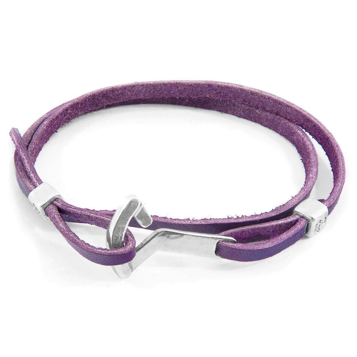 Bracciale in pelle piatta e argento con ancora Flyak viola uva