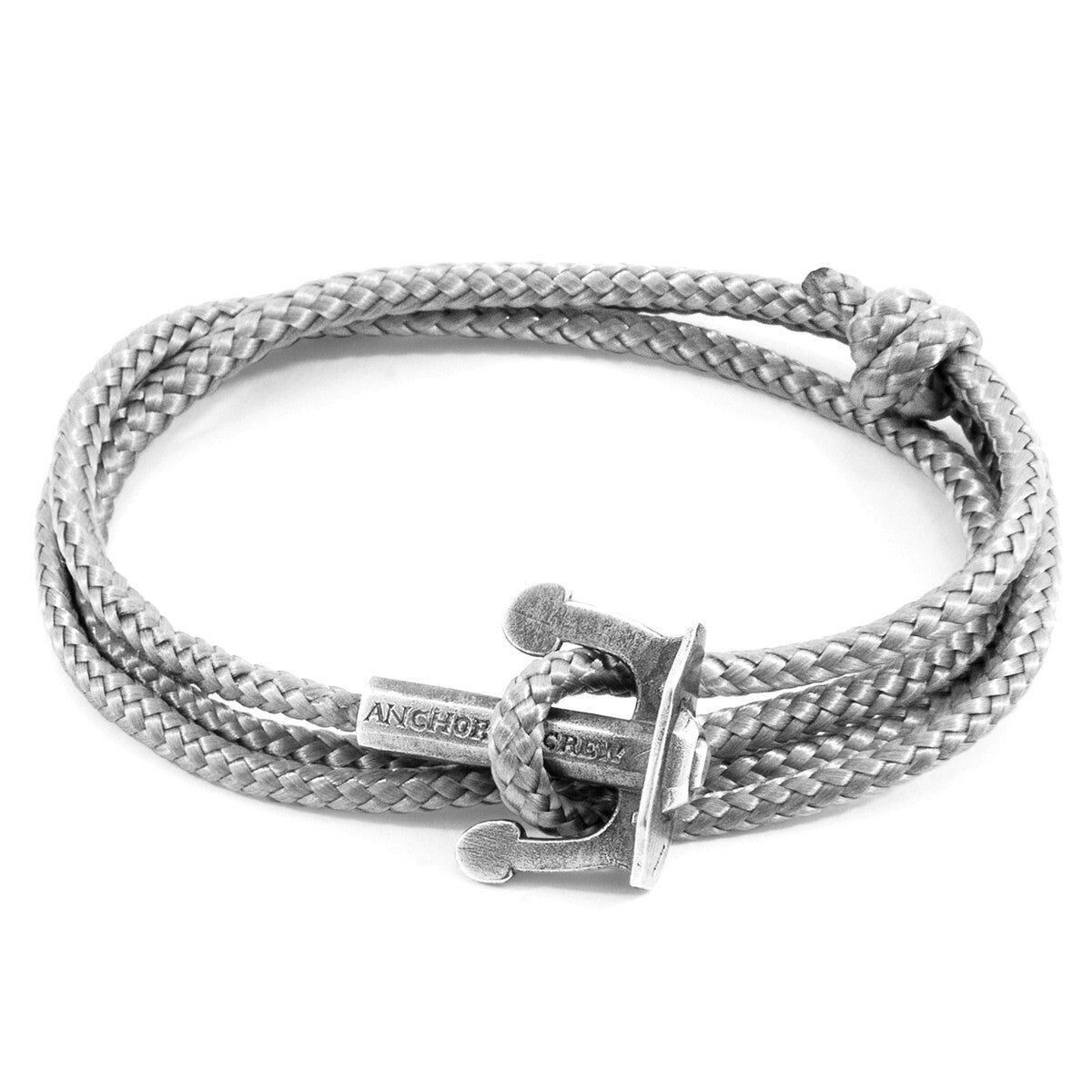 Braccialetto classico grigio Union Anchor in argento e corda