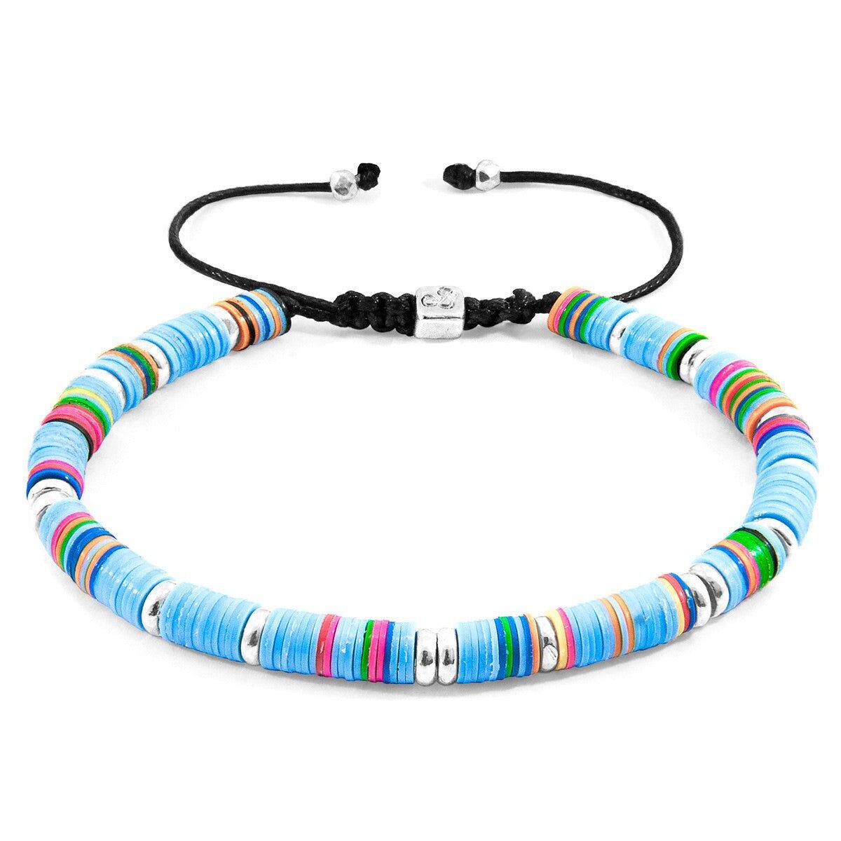 Bracciale in macramè con dischi in vinile e argento Kivu blu turchese