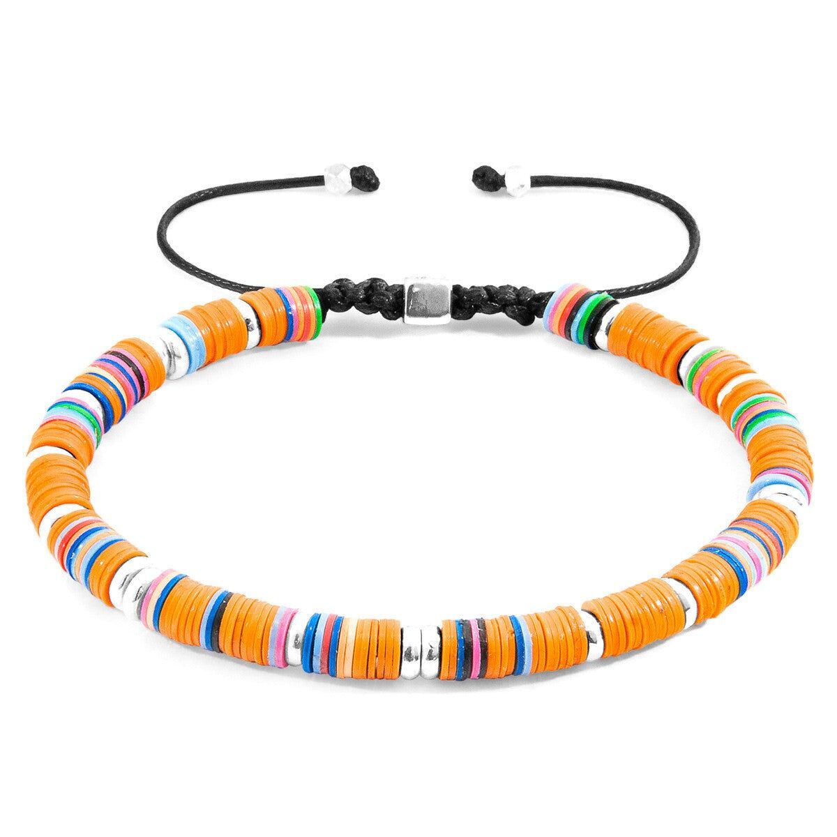 Bracciale macrame disco in argento e vinile arancione Kivu