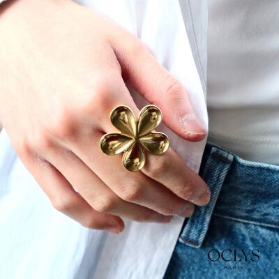 Anillo de flores de acero inoxidable Amuki